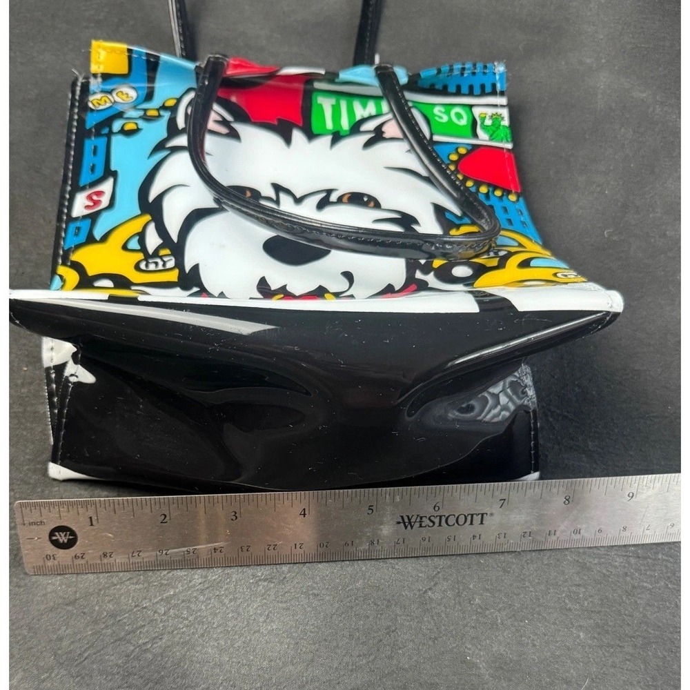 Marc Tetro Westie Dog NYC Tote Bag Small Multicolor PVC Times Square Taxis Dog - Picture 3 of 9
